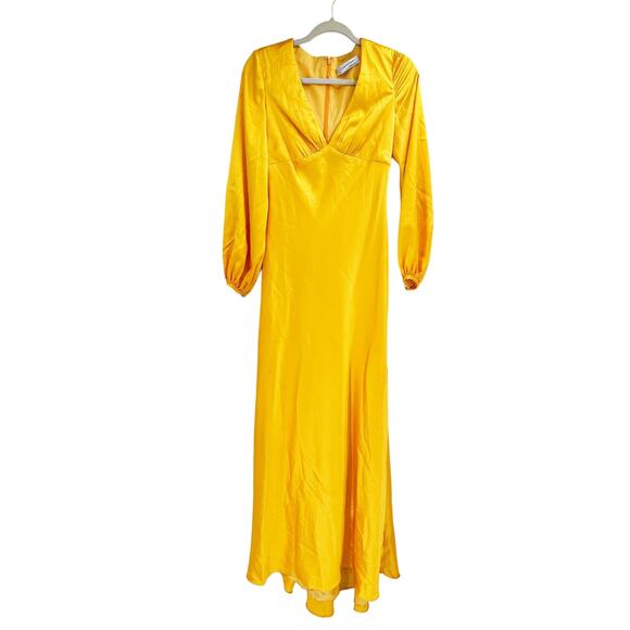 Mac Duggal 55693 Marigold Charmeuse Empire Waist Blouson Long Sleeve Gown 2 - Picture 3 of 8